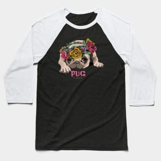 Pug Love Flowers Baseball T-Shirt